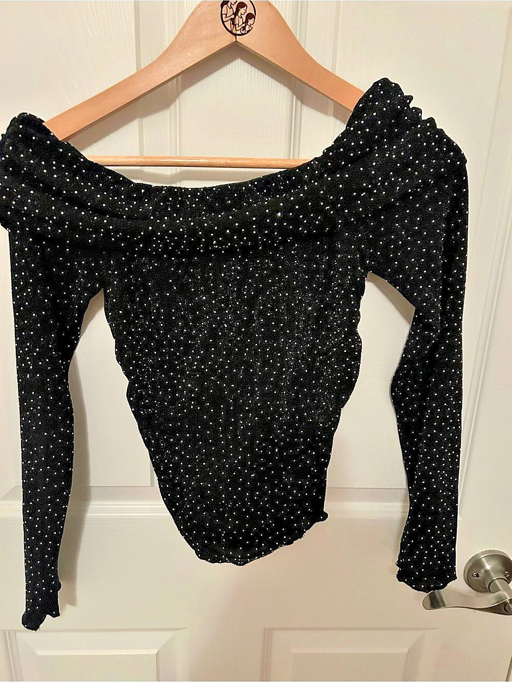 LUSH Black Embellished Long Sleeve off the shoulder top size medium